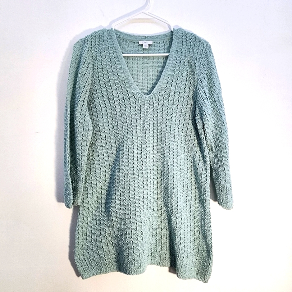 J Jill Light Blue Knit Sweater Sheer Size Medium